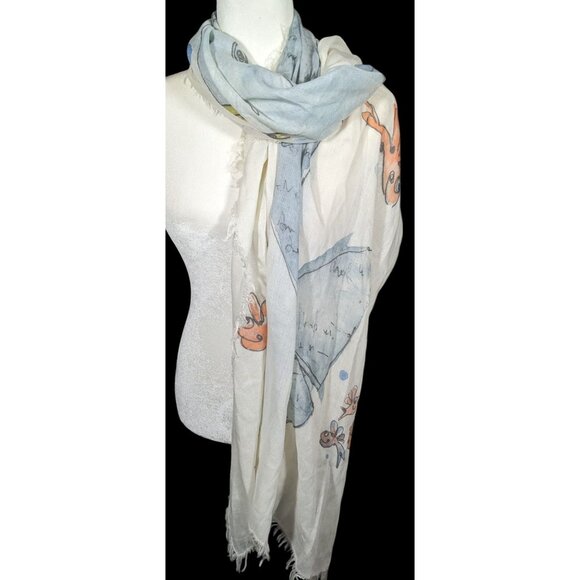Whimsical Italian "The Sea Ends Where The Sky Begins" Art Scarf/Shawl - Picture 9 of 16